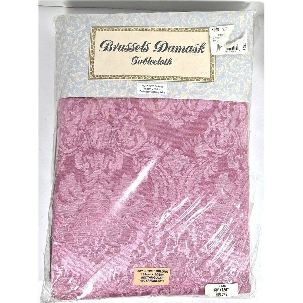 Vintage Brussels Damask Tablecloth Mauve / Pink 60"x120" Oblong Fabric Print